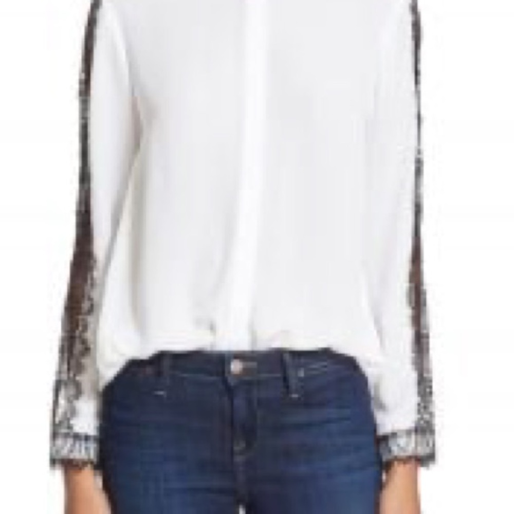 The Kooples Ivory Blouse with Black Lace Detail